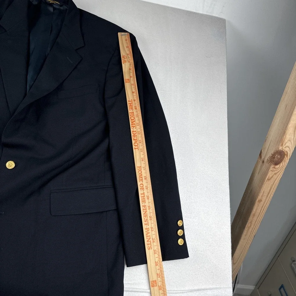 VTG Brooks Brothers Brooksease Mens Black Blazer Gold Buttons 44L Wool Classic